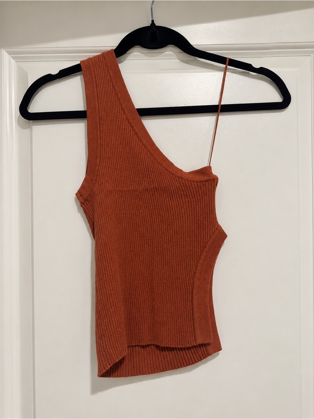 Zara One-Shoulder Ribbed Tank Top - Rust Orange